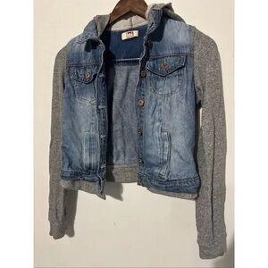 Casual Denim and Gray Hooded Jacket